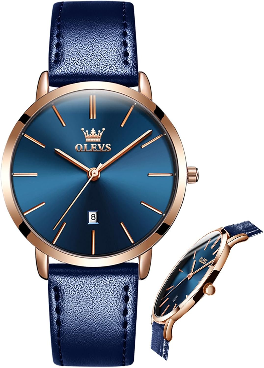 OLEVS Women Wrist Watches Ultra Thin 6.5mm Minimalist Dress Fashion Leather Strap Quartz Waterproof Date Day Slim Watches for Ladies