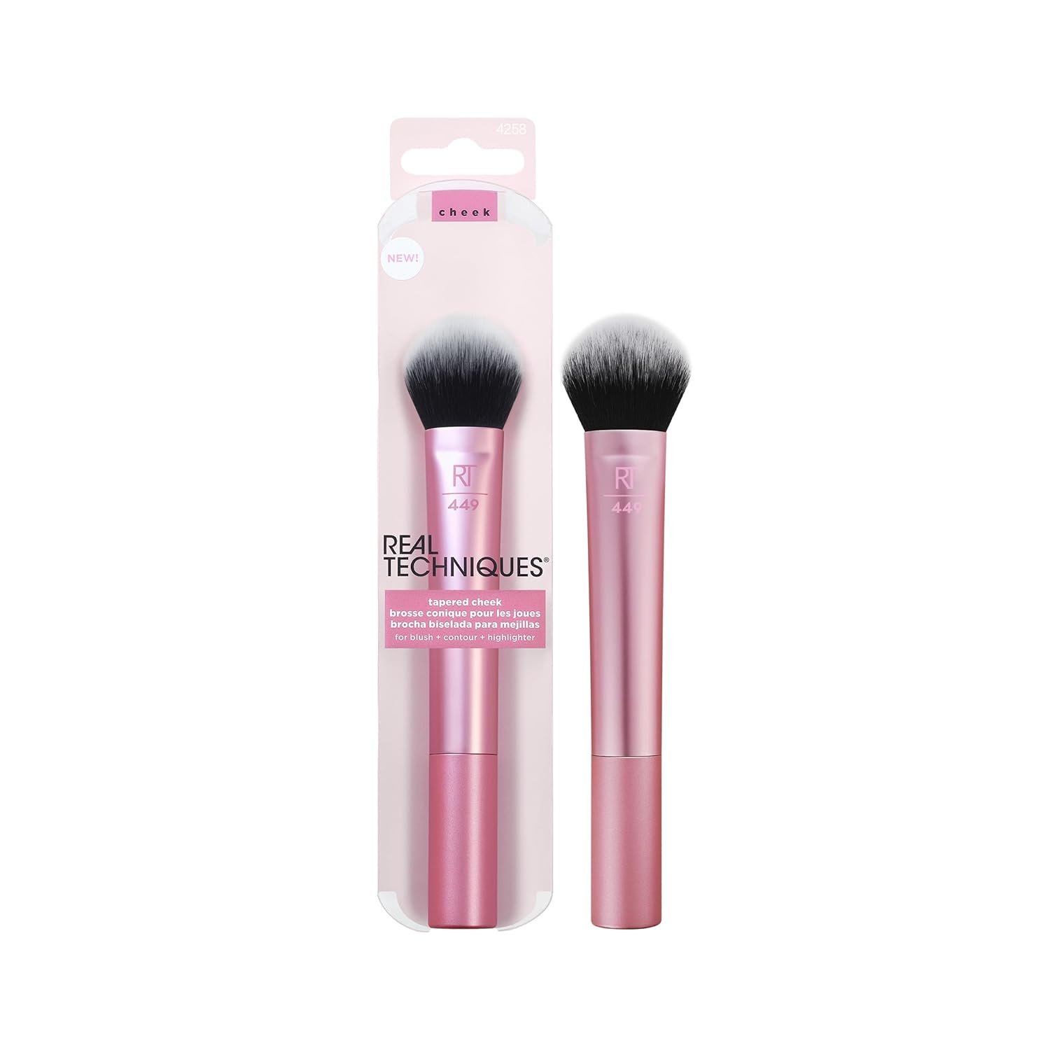 Real Techniques Tapered Cheek Brush, RT 449 Fluffy Blending Brush for Powder Blush & Highlighter, UltraPlush Synthetic Bristles, Vegan & Cruelty-Free Makeup Brush, 1 Count