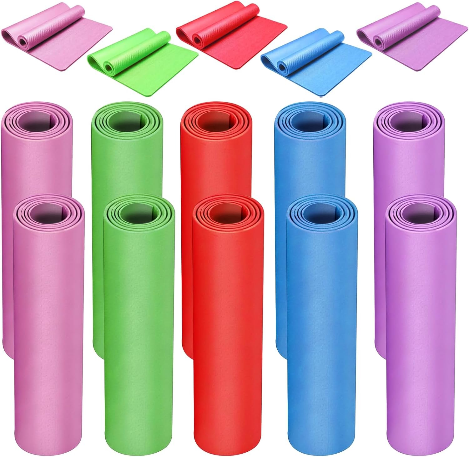 10 Pcs Yoga Mats Bulk 68” x 24” x 0.16 inch Thick Non Slip Texture Exercise Mats without Latex Gym Pads Bundle for Kids Adult Outdoor Yoga Pilates Workout(Multicolor)