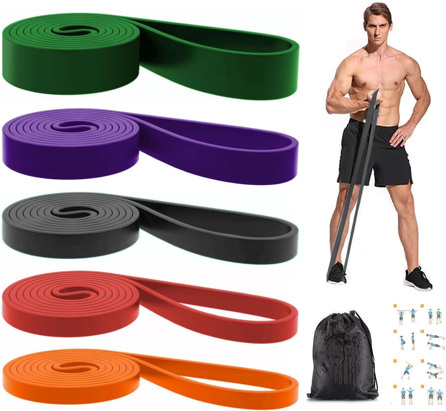 Resistance Bands, Pull Up Bands, Exercise Workout Bands for Working Out, Pull Up Assistance Bands Set for Men & Women, Body Stretching, Physical Therapy, Muscle Training