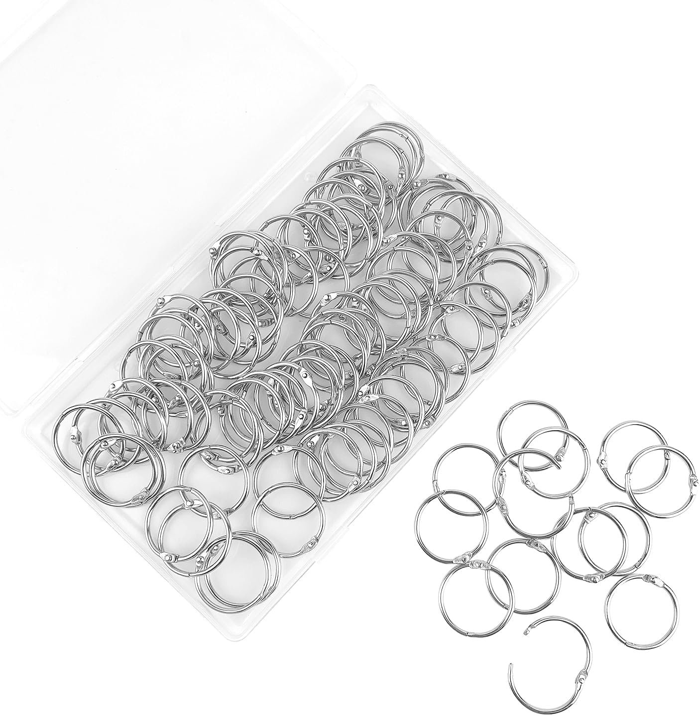 Loose Leaf Binder Office Book Rings 1-Inch（100 Pack）, with Metal Nickel Plated for Key,for Index Cards and School，Sliver