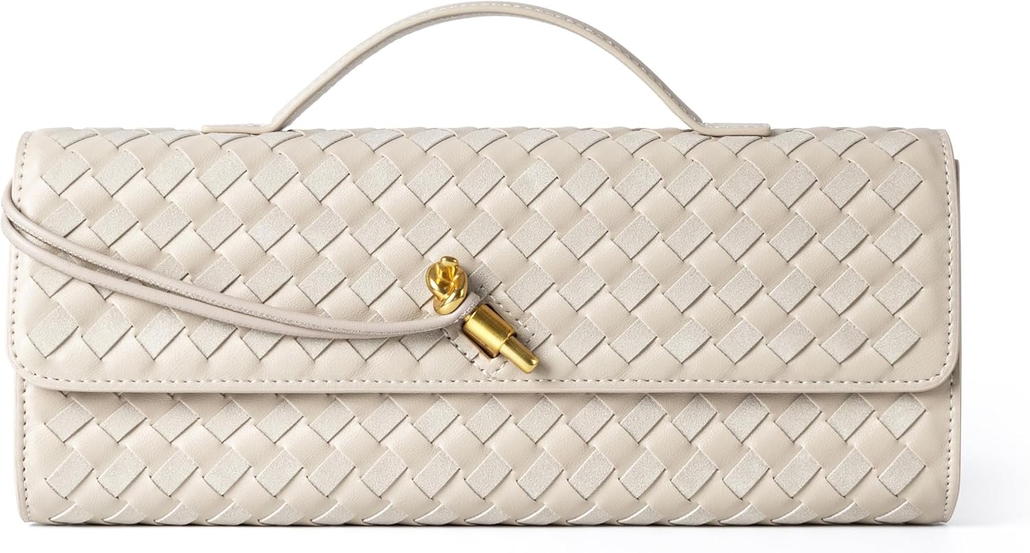 Joryin Woven Purse for Women Evening Clutch Woven Leather & Suede Handbags Crossbody Bag Suede Purse Formal Evening Bag