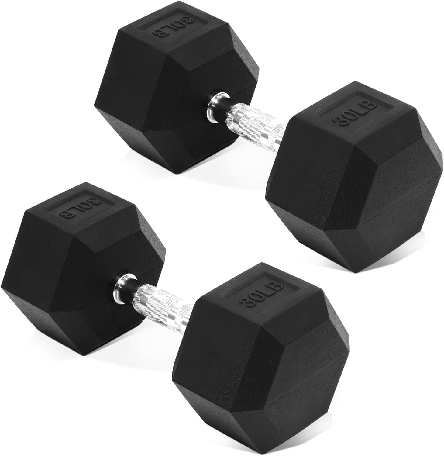 Fitvids Hex Dumbbells Rubber Coated Hand Weights Pairs for Exercises and Fitness â€“ 30 LB Pairâ€“ Black