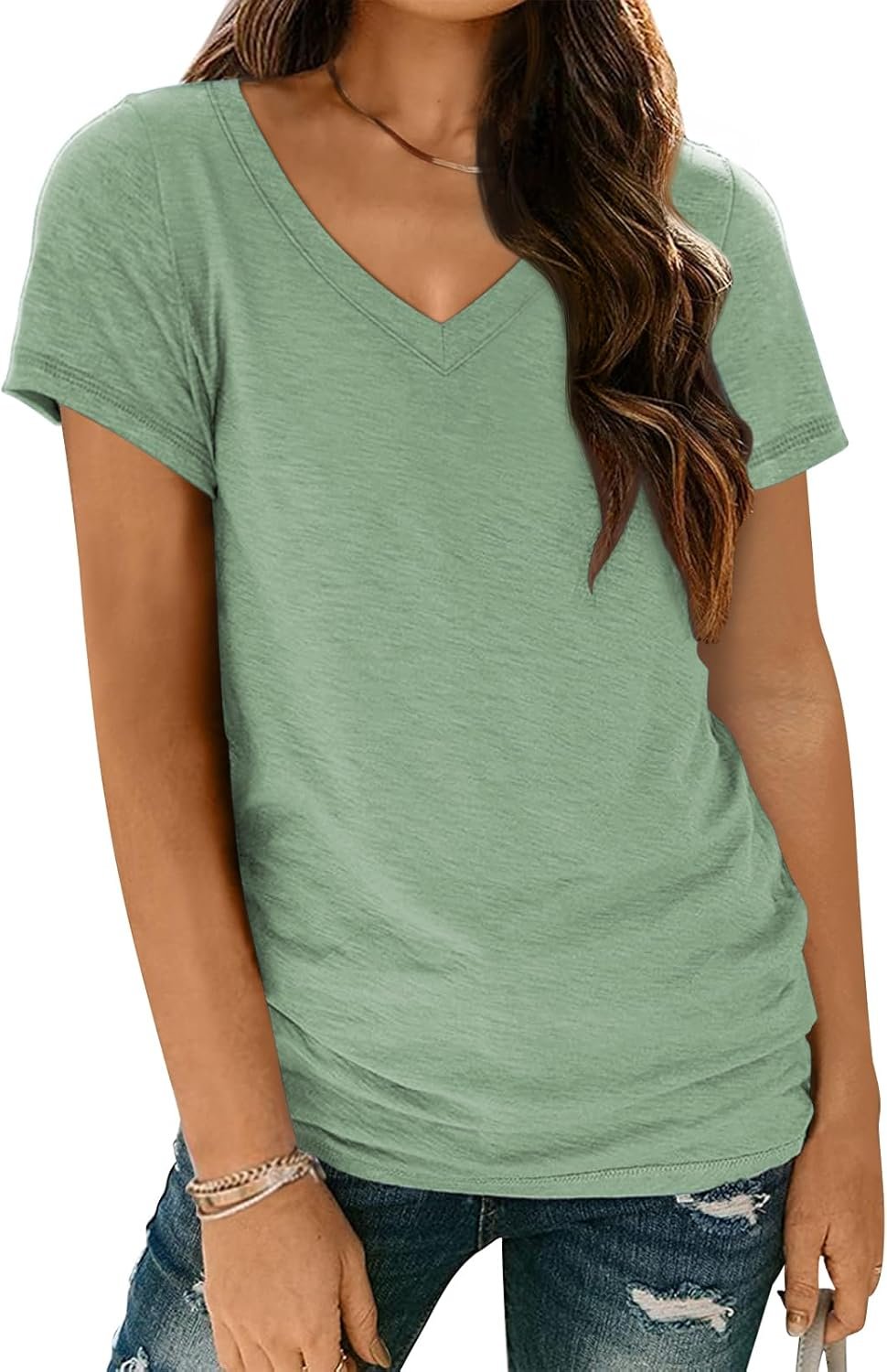 AUTOMET T-Shirts Short Sleeve V Neck Tees Tops for Women Fashion Trendy Lightweight Soft Casual Summer Outfits Clothes 2025