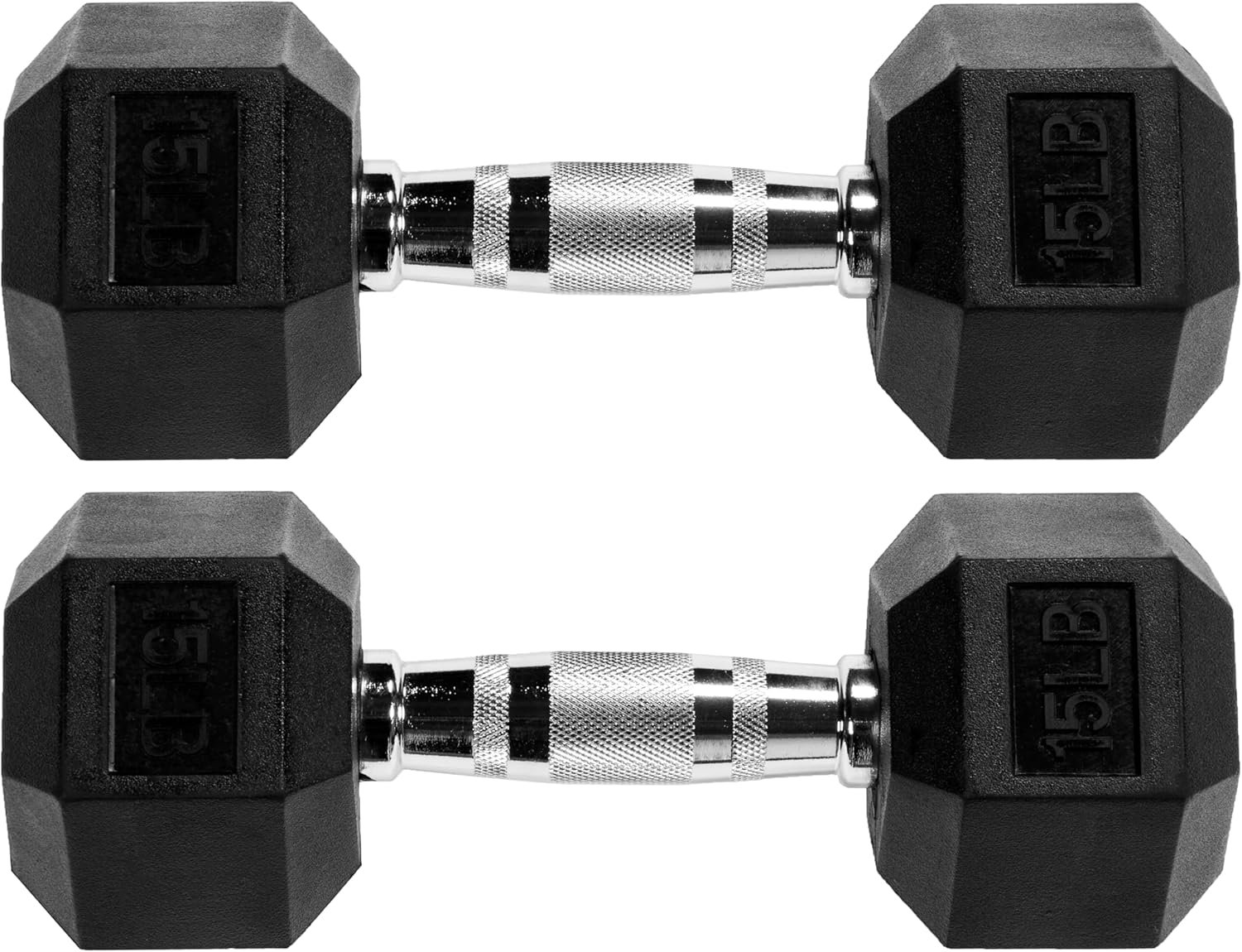 Fitvids Rubber Encased Hex Dumbbell Set Contoured Handle for Muscle Toning – Strength Building & Full Body Workout – 15LB Pair – Black
