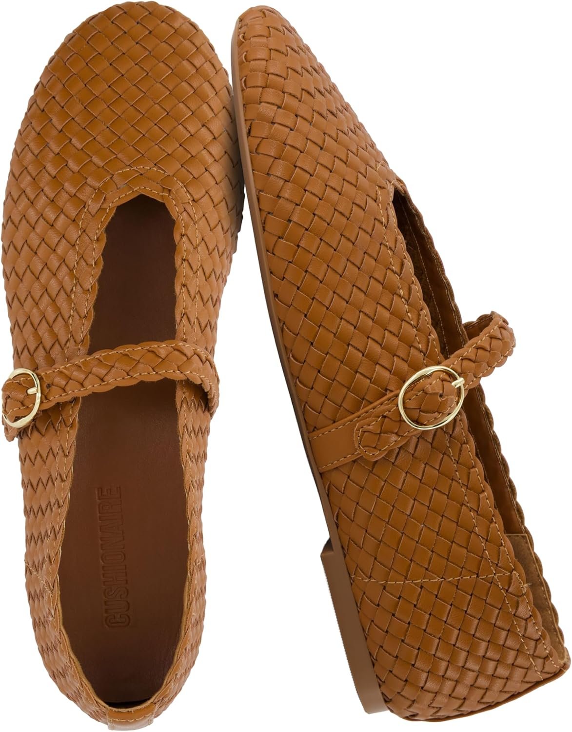 CUSHIONAIRE Bistro Mary Jane Flats for Women, Woven Ballet Flats Shoes with Strap and Memory Foam for All-Day Comfort