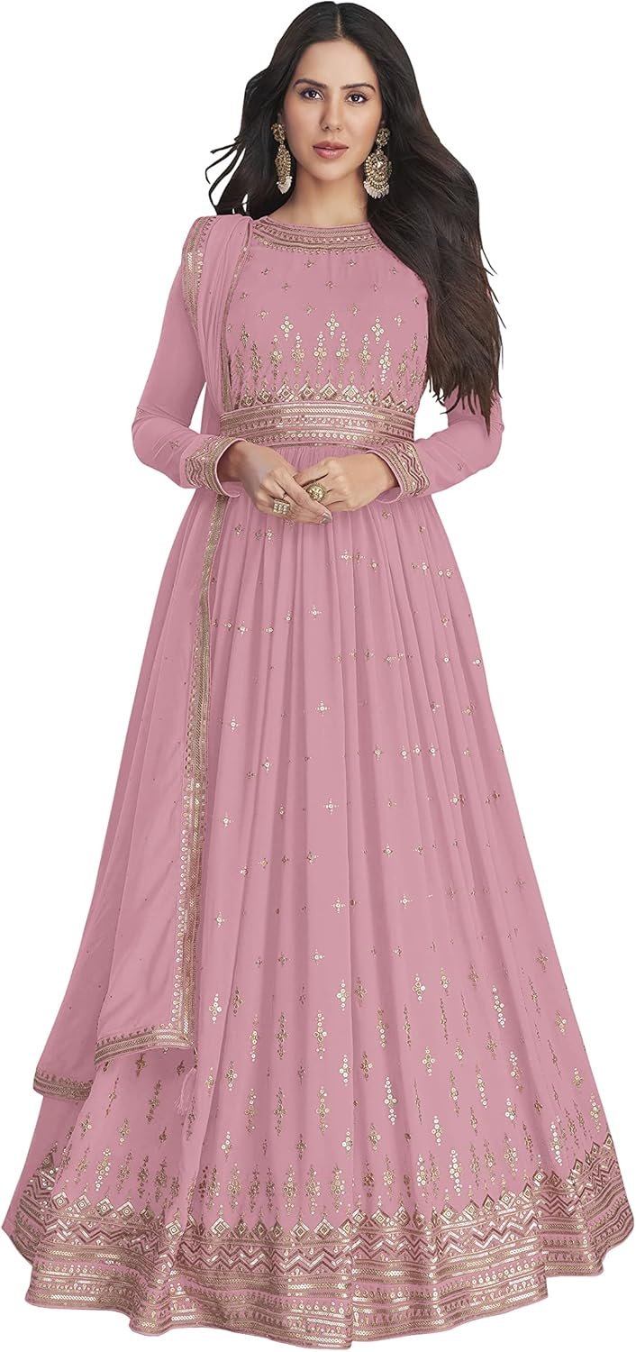 ZUVAANYA Ready To Wear Indian/Pakistani Party Wear Women’s Embroidery Faux Georgette Anarkali Floral Gown For Women