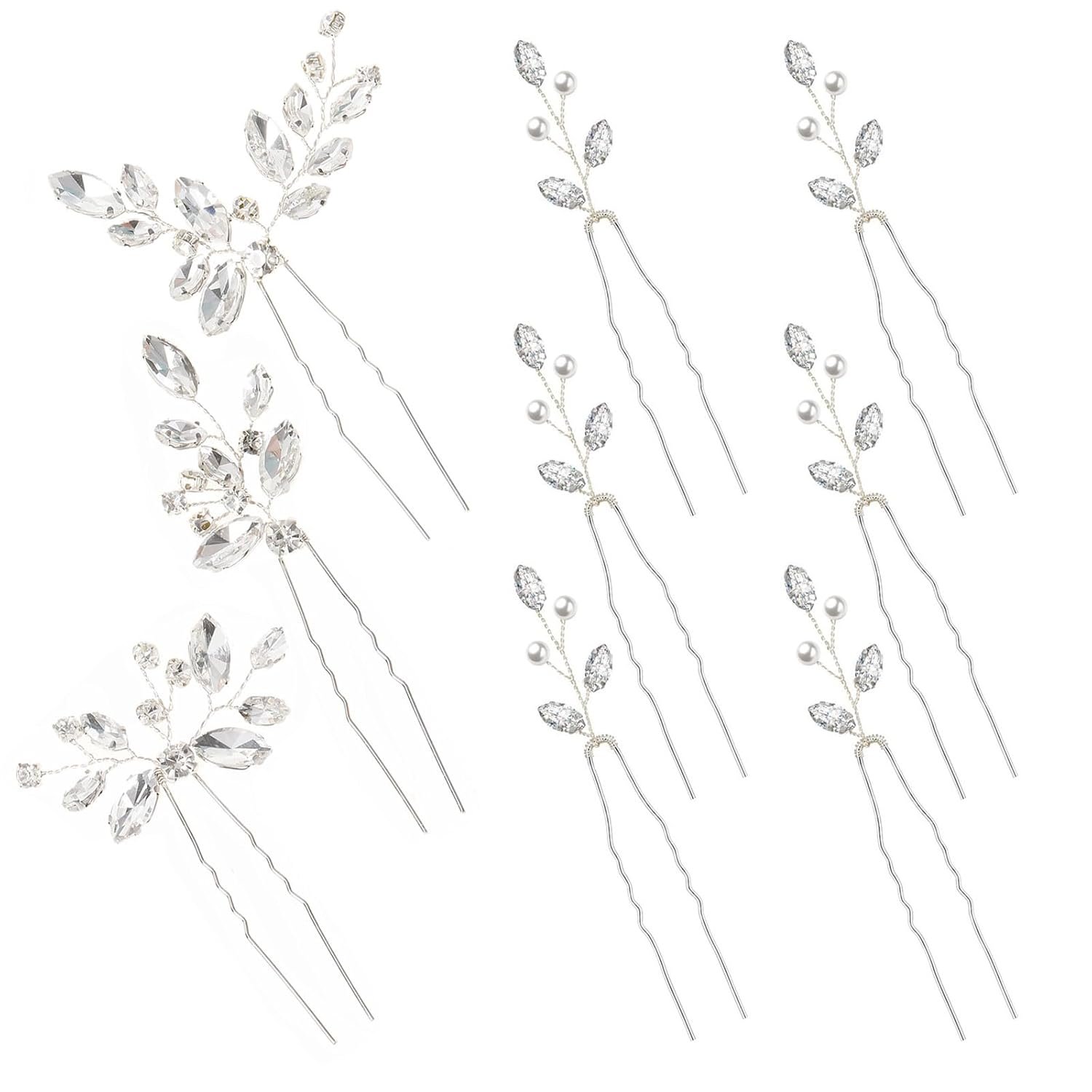 9 Pieces Bride Wedding Hair Pins Bridal Hair Accessories Set Jewelry Bridesmaids Silver HairPiece for Women