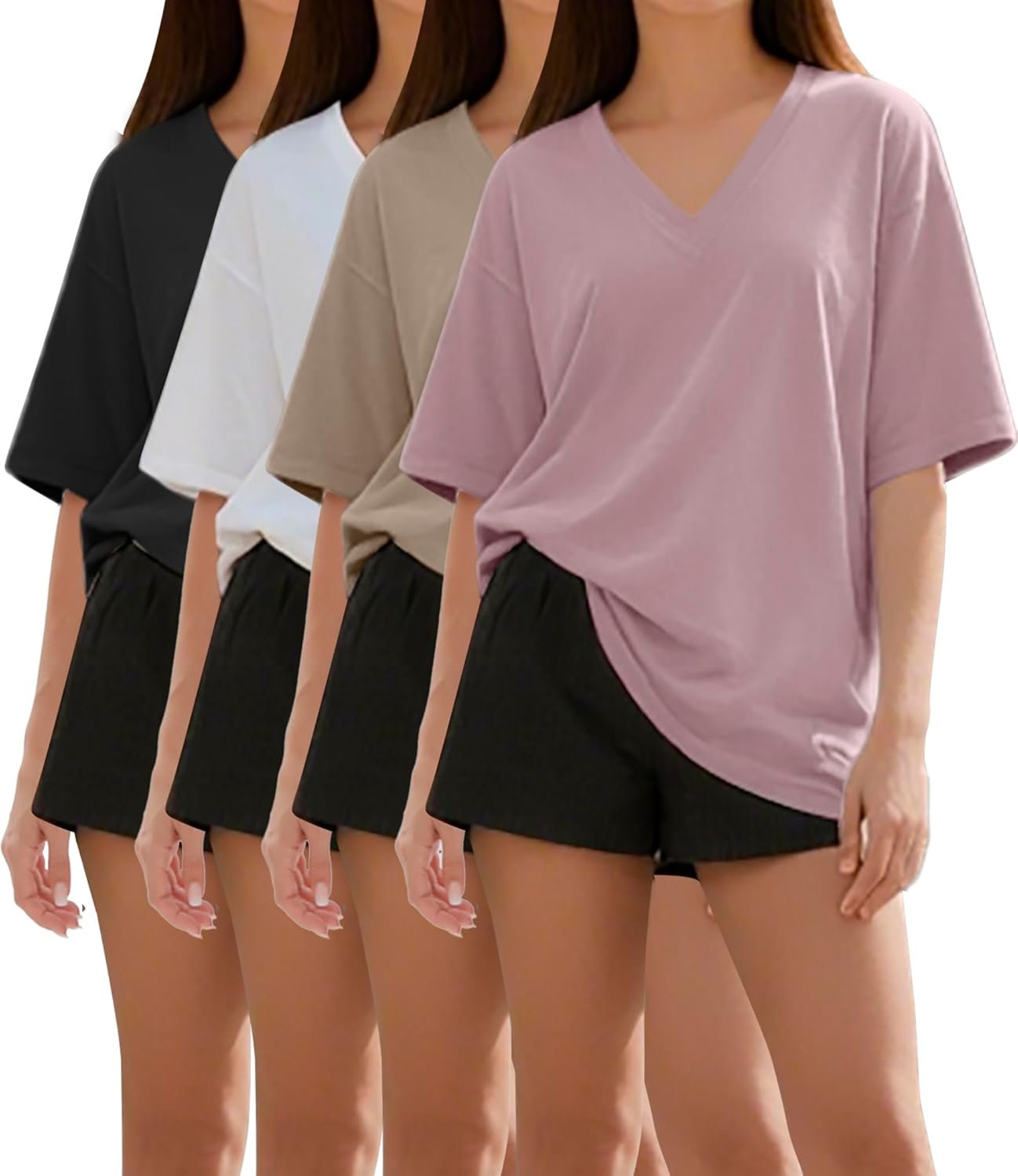1/4 Pack Oversized TShirts for Women, Short Sleeve Drop shoulders Plus Size Baggy Dry Fit T Shirts Tops Tees