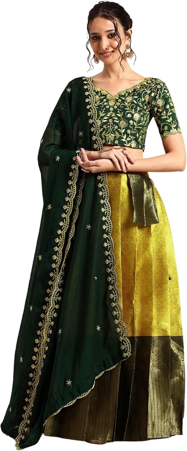 Fabcartz Readymade Embroidered Taffeta Satin Woven Lehenga Choli | Ready to Wear Wedding & Party Wear Outfit | PL132