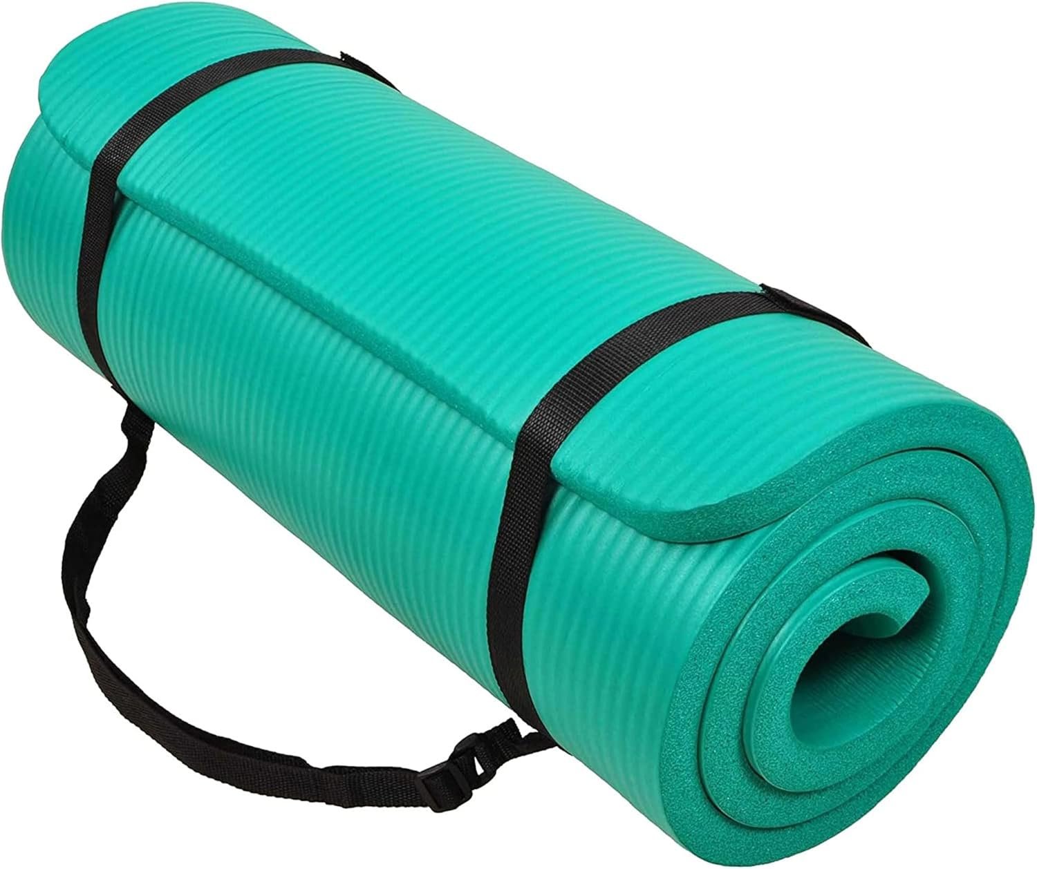 BalanceFrom GoCloud 71×24 Inches Extra Thick Yoga Mat 1-Inch High-Density Foam – Roll-Up Exercise Pad with Double-Sided Non-Slip Surface and Carrying Strap for Pilates and Home Workouts