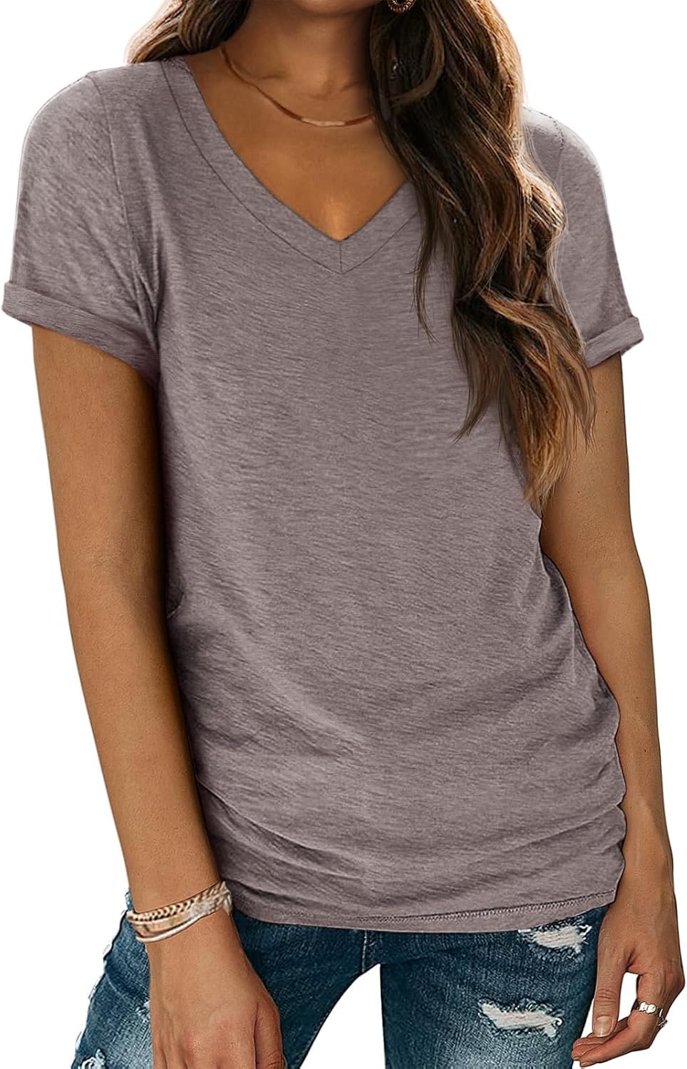 ATHMILE T Shirts Short Sleeve V Neck Tees for Women Fashion Tops Trendy Lightweight Casual Summer Outfits Clothes 2026 Beach
