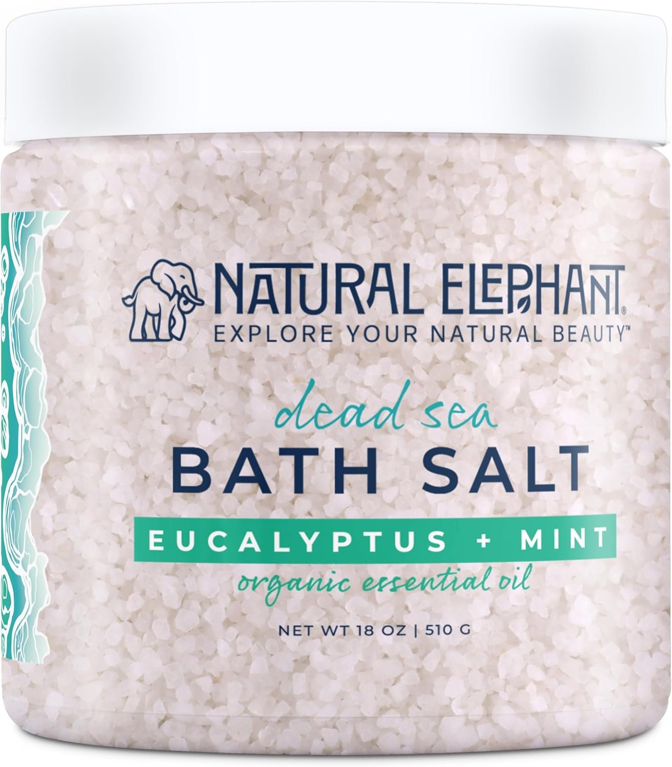 Natural Elephant Dead Sea Bath Salt Bathing and Foot Soak for Relaxing and Nourishing- 100% Pure with Essential Oil – Medium Coarse Grain (18 oz Jar, Eucalyptus Mint)